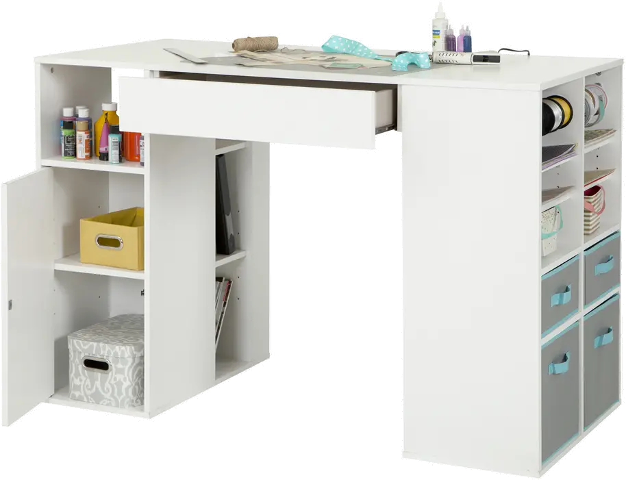Crea White Counter Height Craft Table with Storage - South Shore