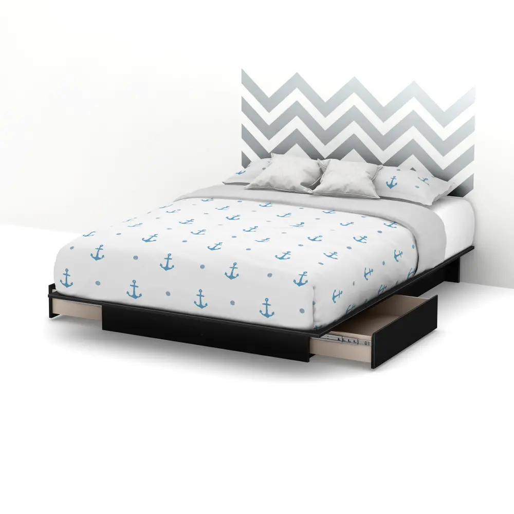 8050093K Black Queen Storage Platform Bed with Gray Decal Headboard (60 Inch) - Step One-1