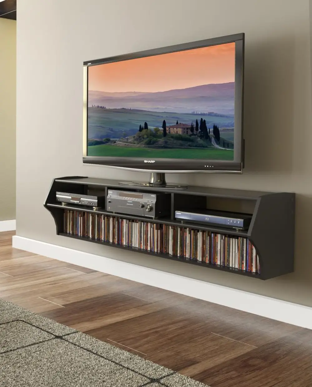 Black 60 Inch Wall Mounted A/V Console - Altus-1