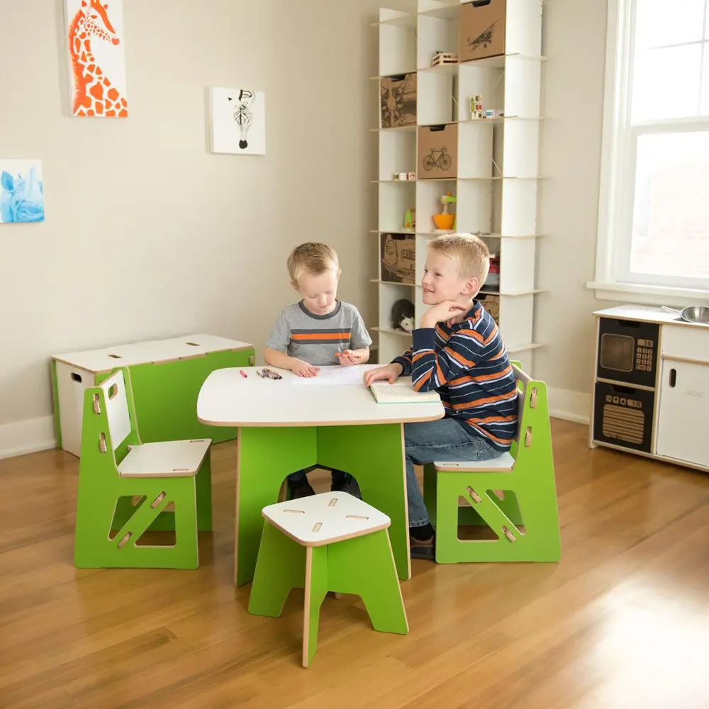 KT2C001-GRN_WHT Green Kids Table and 2 Chairs - Play Room/Kids-1