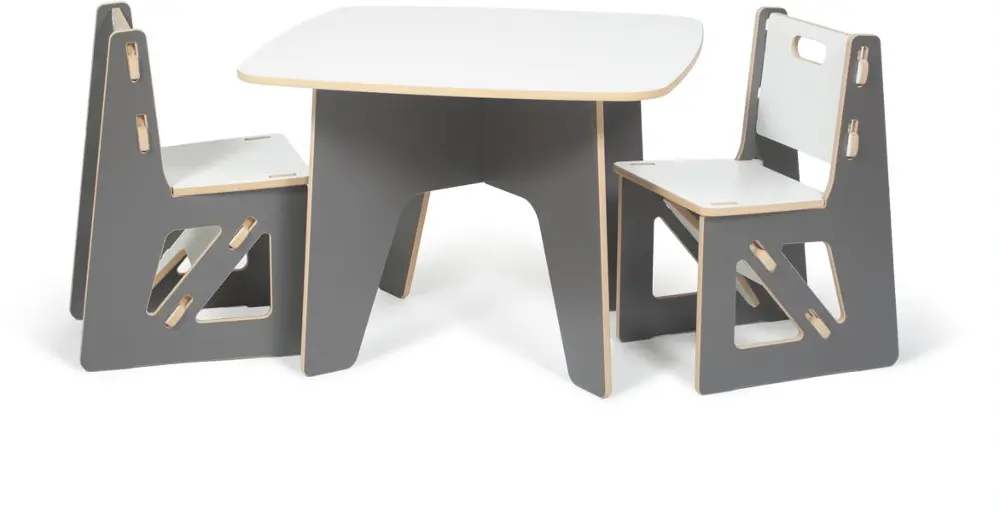 KT2C001-GRY_WHT Gray Kids Table and 2 Chairs - Play Room/Kids-1