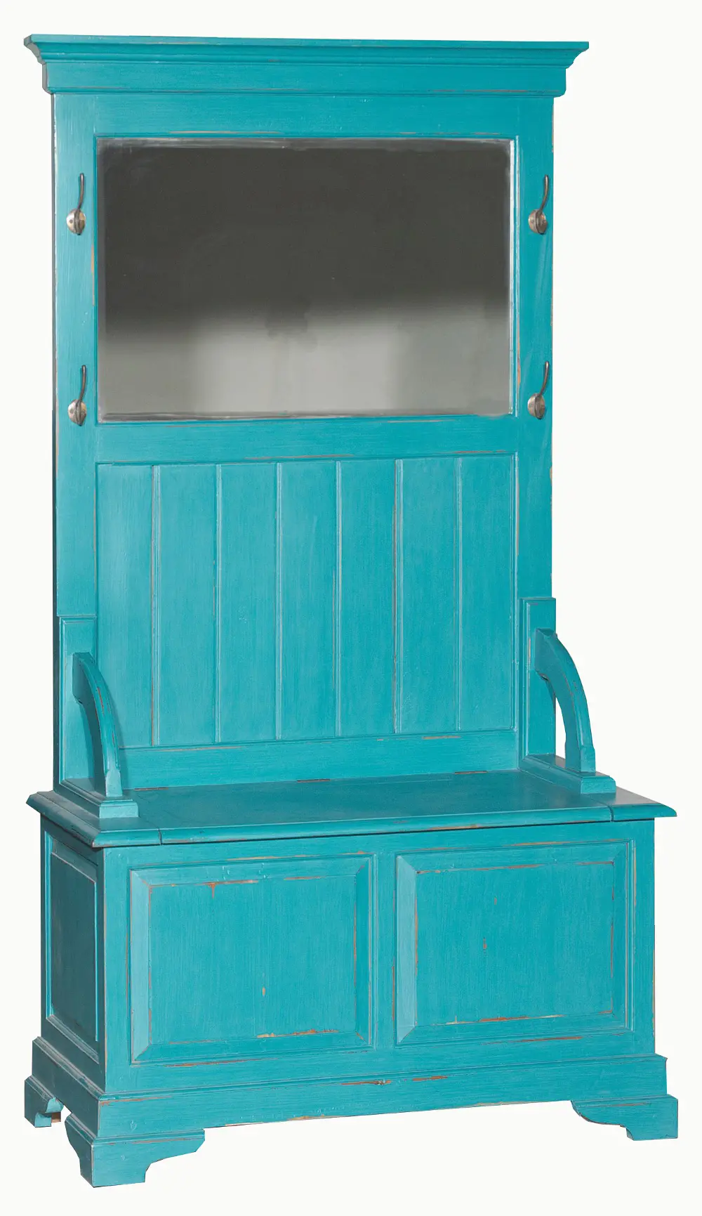 Teal Hall Tree Stand with Mirror-1