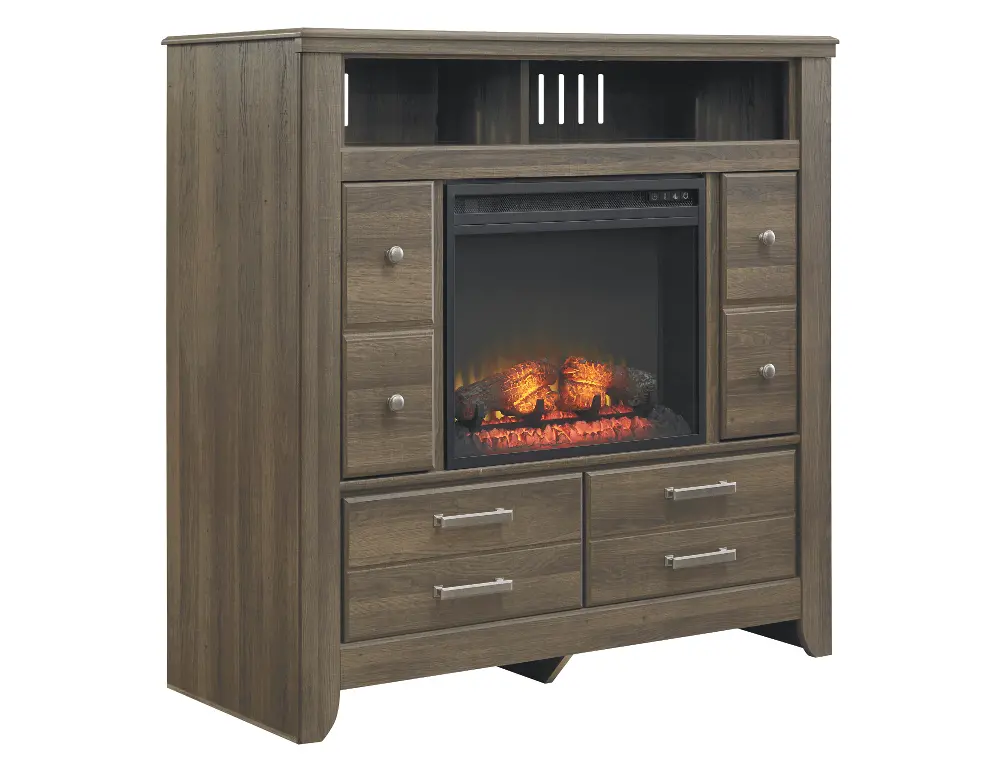 Rustic Modern Driftwood Brown Fireplace TV Chest of Drawers - Fairfax-1