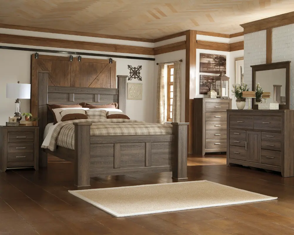 Rustic Modern Driftwood 4 Piece Queen Bedroom Set - Fairfax-1