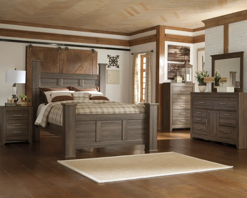 Rustic Modern Driftwood 4 Piece King Bedroom Set - Fairfax-1