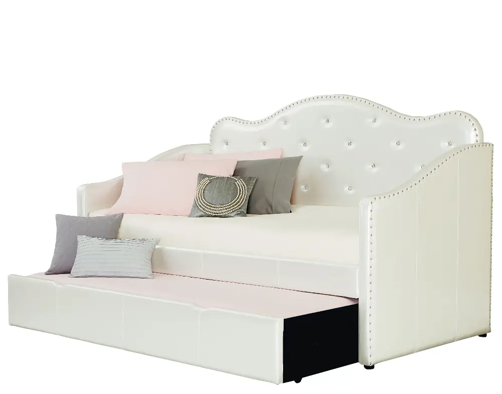 Caroline Pearl White Upholstered Daybed with Trundle-1