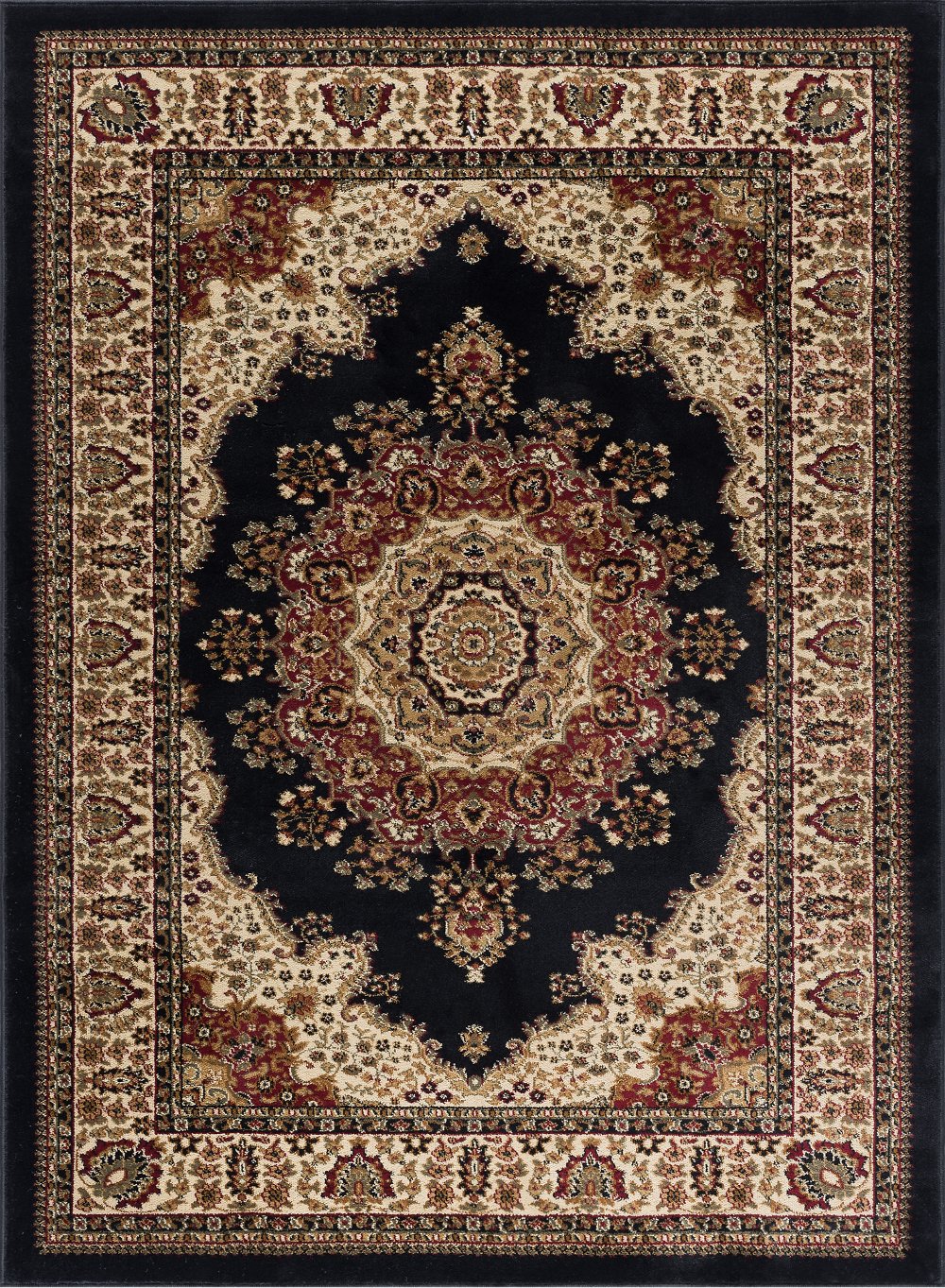 8 x 10 Large Black, Red, and Beige Area Rug - Sensation