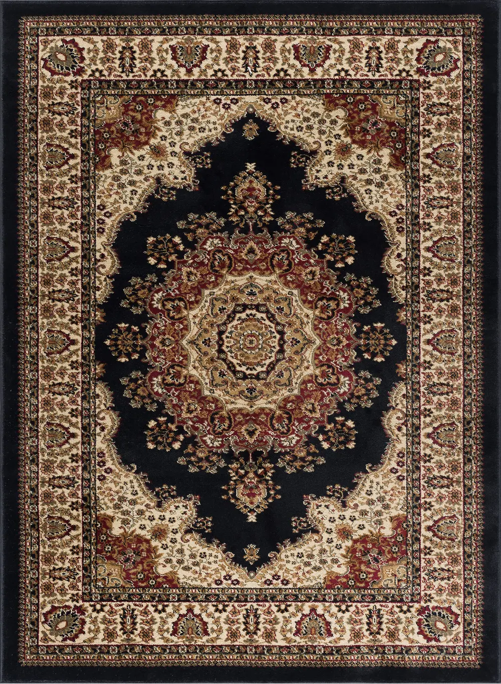 SNS47038x11 8 x 10 Large Black, Red, and Beige Area Rug - Sensation-1