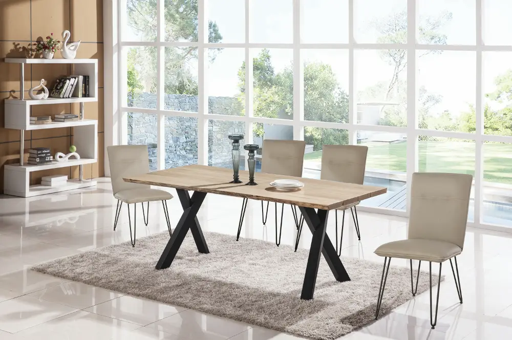 Taupe and Metal Modern 5 Piece Dining Set - Live Edge -1