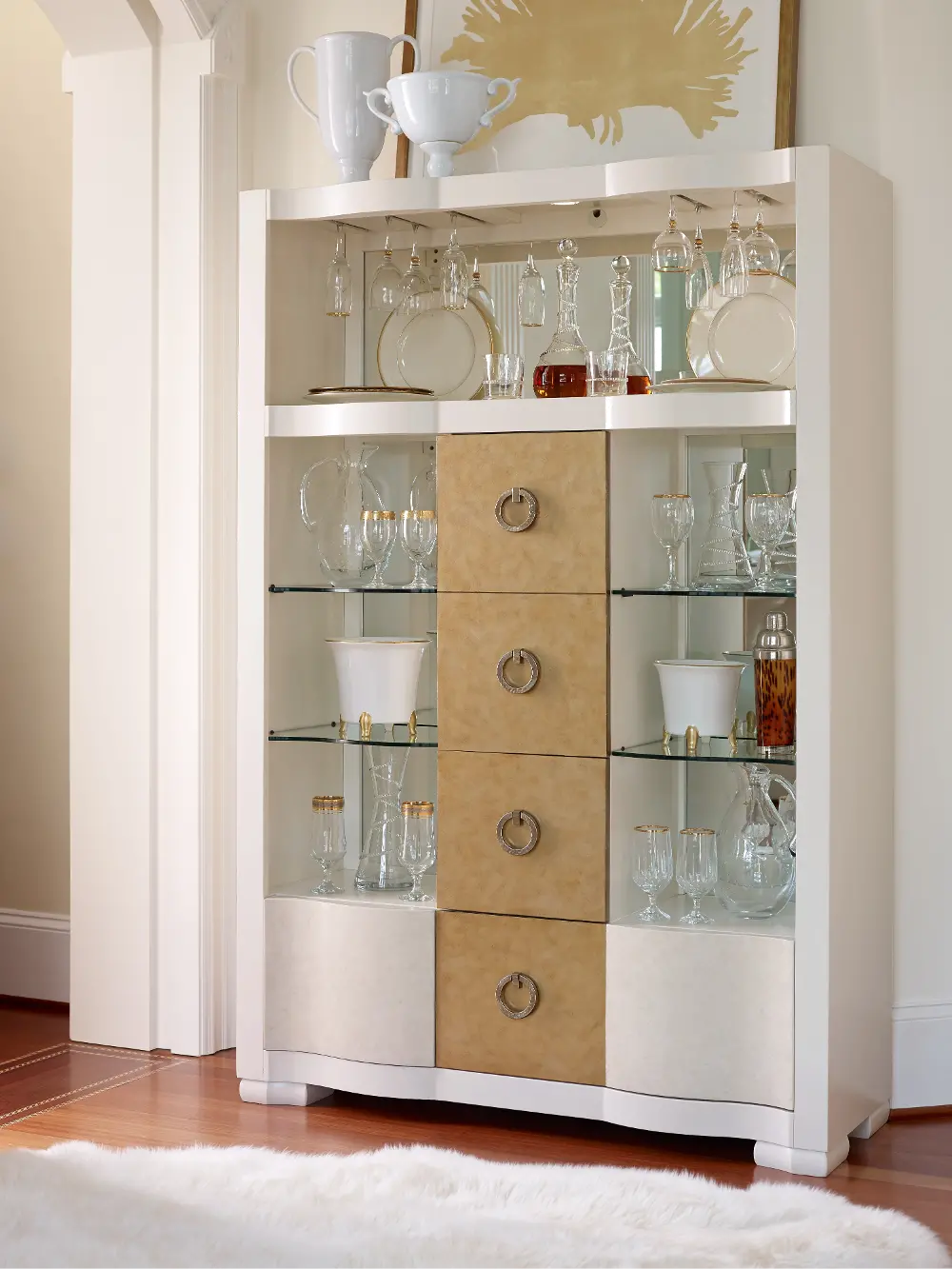 Tower Suite Pearl/Gold Bar Cabinet-1