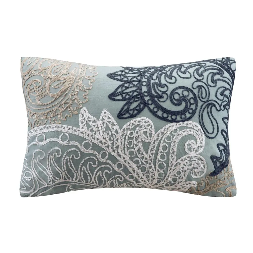 INK+IVY Embroidered Blue Throw Pillow-1