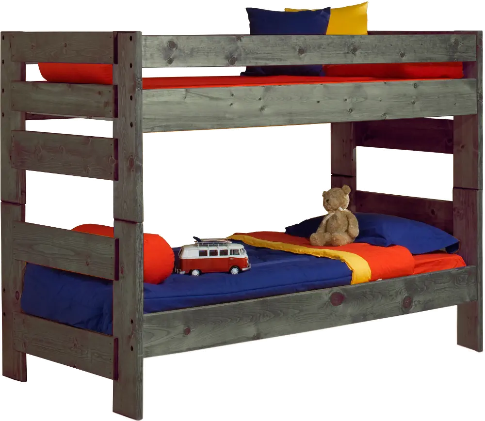 Rustic Driftwood Gray Twin-over-Twin Bunk Bed - Fort-1
