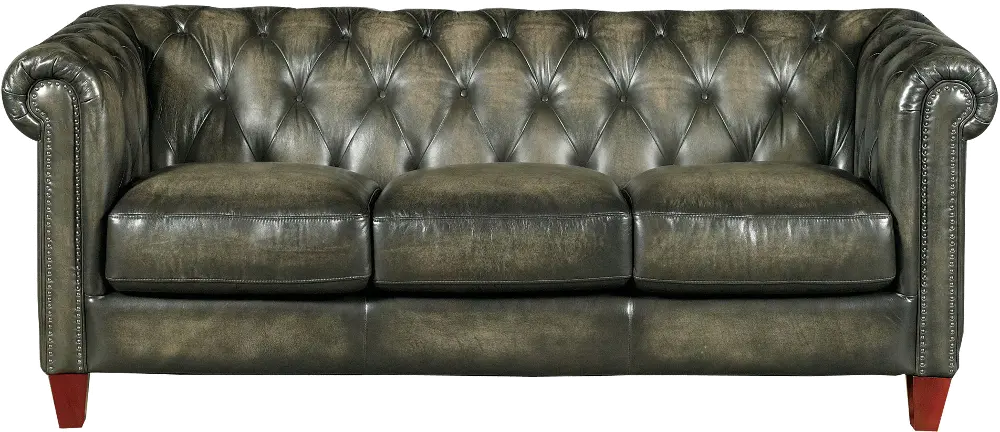 Traditional Charcoal Gray Leather Sofa - Fusion-1