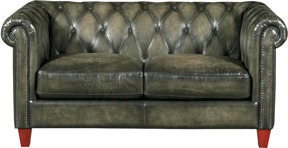 Traditional Charcoal Leather Loveseat - Fusion-1