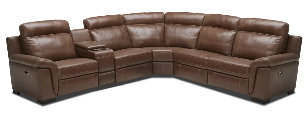 Brown Leather-Match 6 Piece 3x Power Reclining Sectional - Sutton-1