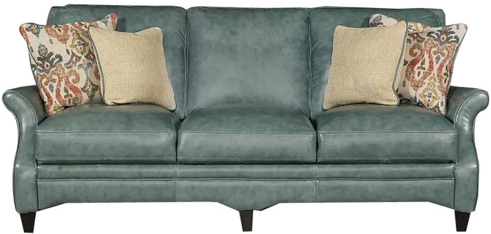 Classic Traditional Green Leather Sofa - Silver Lake-1