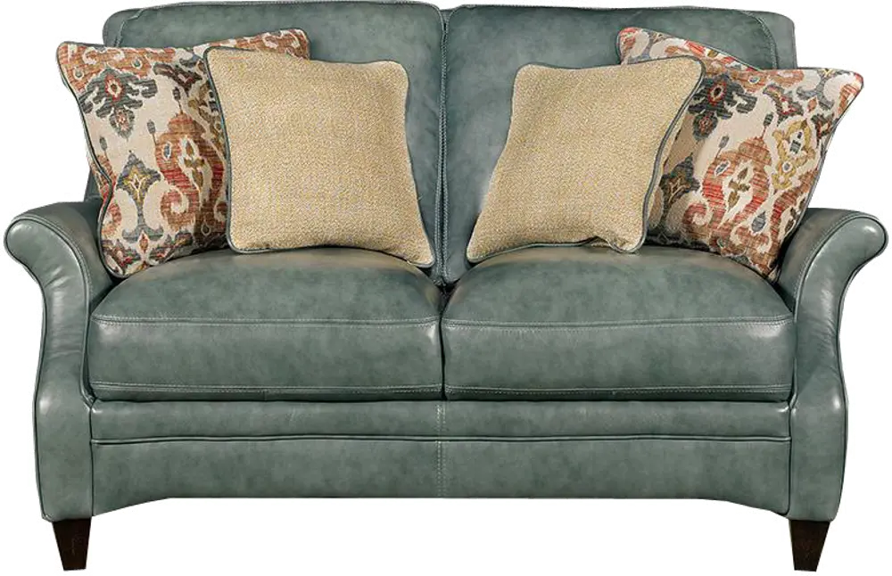 Classic Traditional Green Leather Loveseat - Silver Lake-1