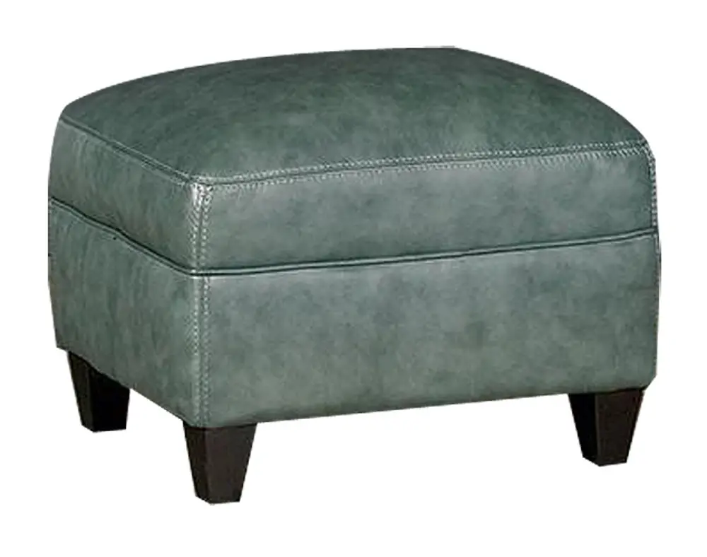 Classic Traditional Green Leather Ottoman - Silver Lake-1