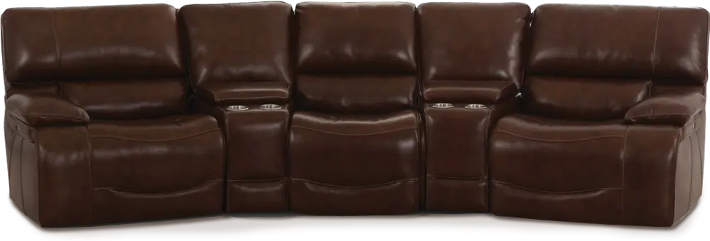 Brown 5 Piece Leather-Match Power Reclining Sectional - Townsend-1