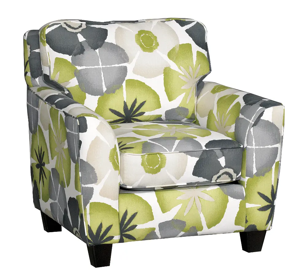 Green & Gray Floral Casual Contemporary Accent Chair - Petal-1