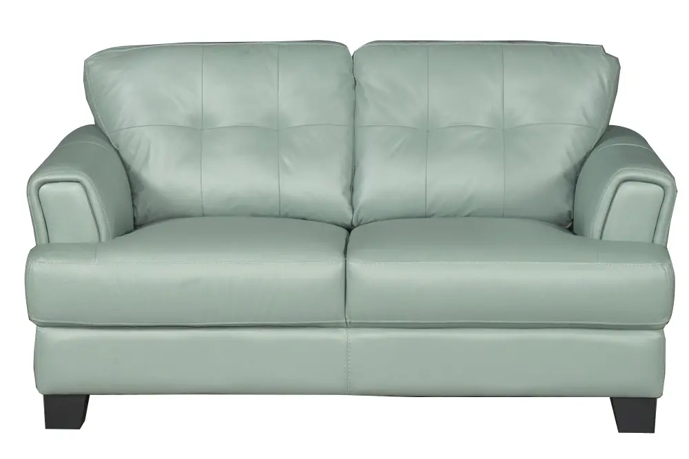 Contemporary Seafoam Green Leather Loveseat - District-1