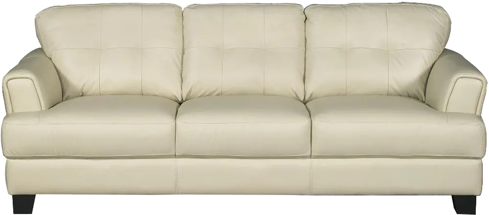 Contemporary Cream Leather Sofa - District-1