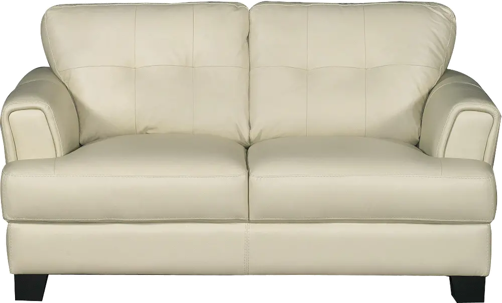 Contemporary Cream Leather Loveseat - District-1