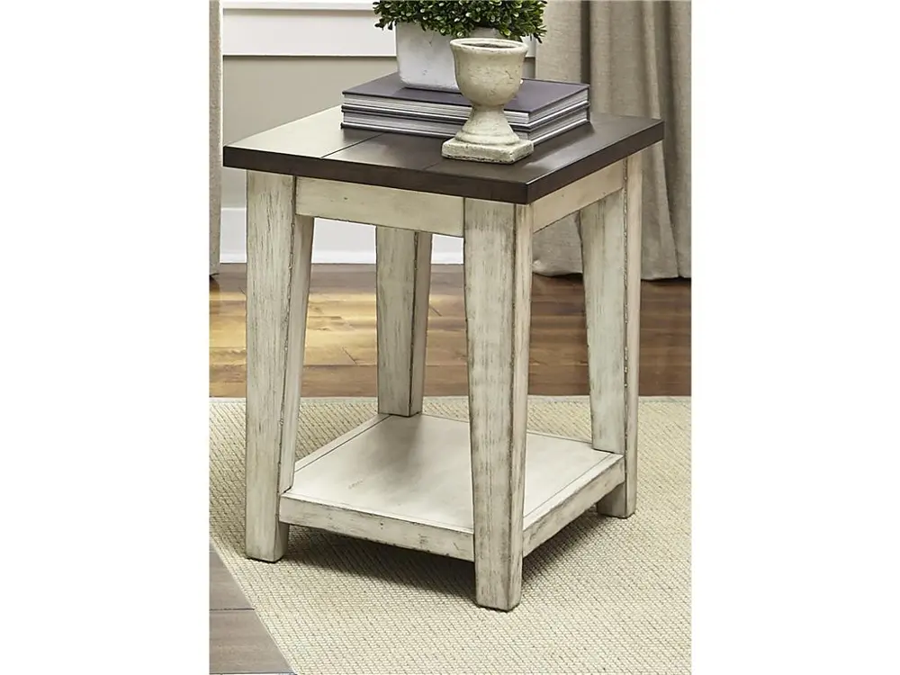 Antique White and Brown Side Table - Saddle Brook Collection-1