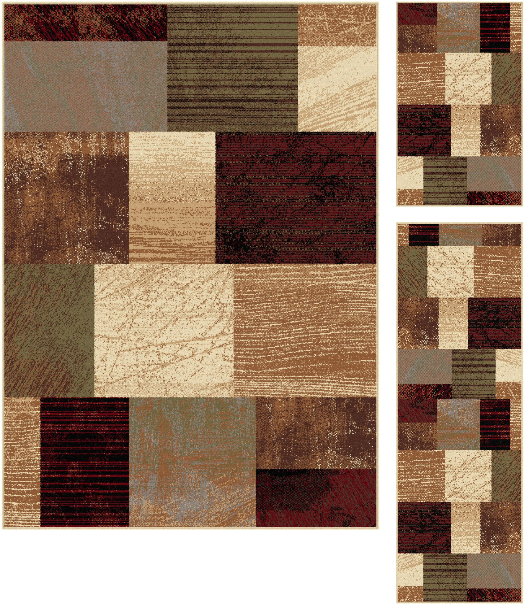 ELG5210SET3 3 Piece Set Brown, Red, and Green Area Rug - Elega sku ELG5210SET3