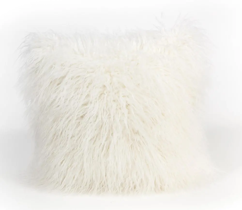 White 18 Inch Tibetan Lamb Throw Pillow-1