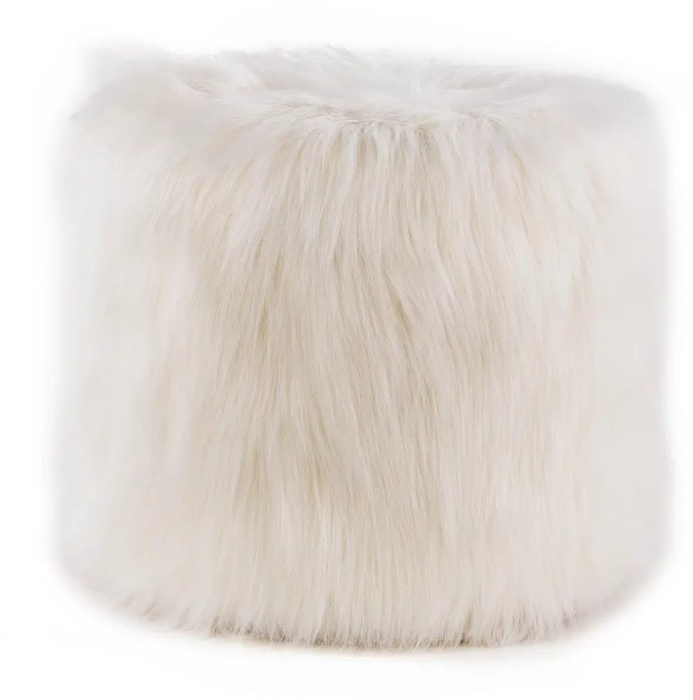 White 19 Inch x 18 Inch Faux Lamb Cylinder Stool-1