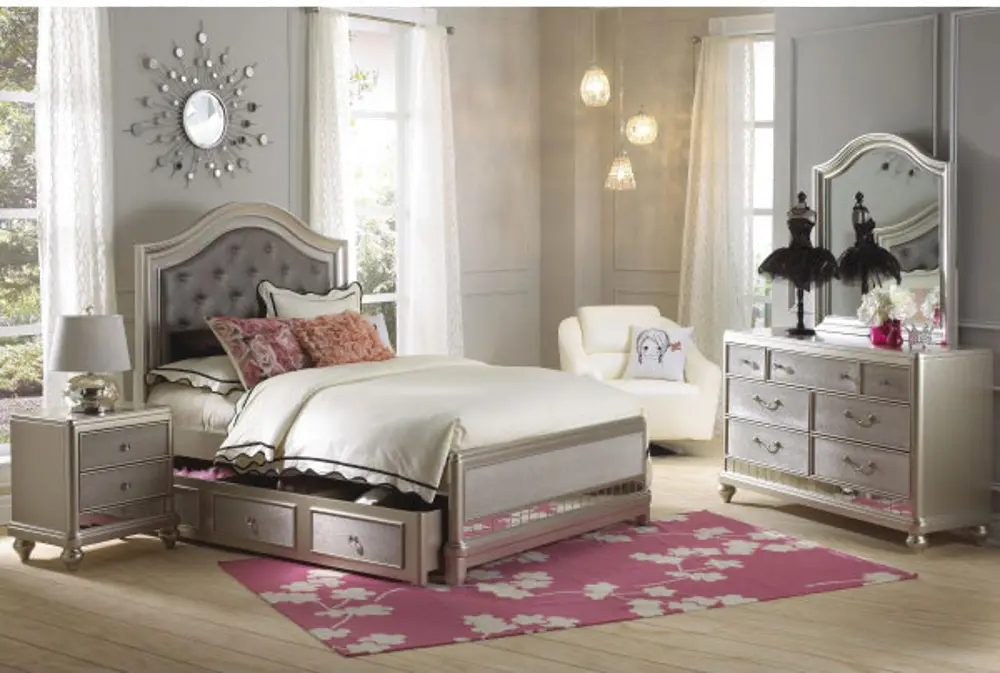 Champagne Gold 4 Piece Twin Bedroom Set with Trundle - Li'l Diva-1