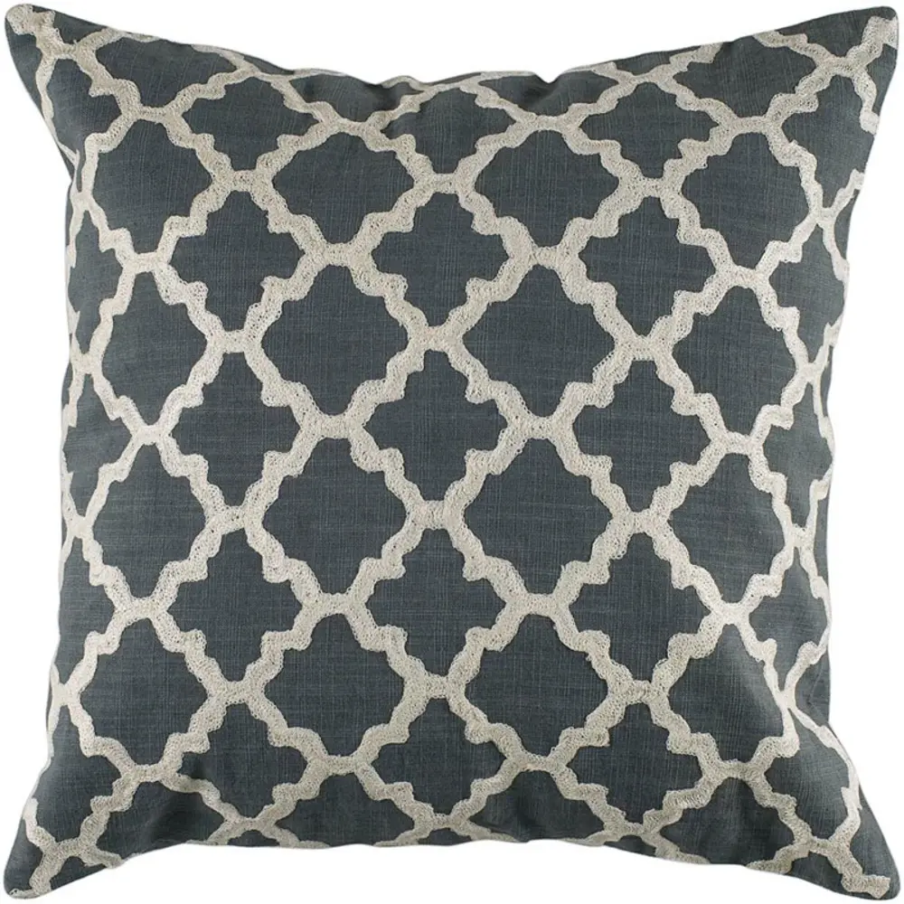 Charcoal Gray and Ivory Embroidered Throw Pillow-1