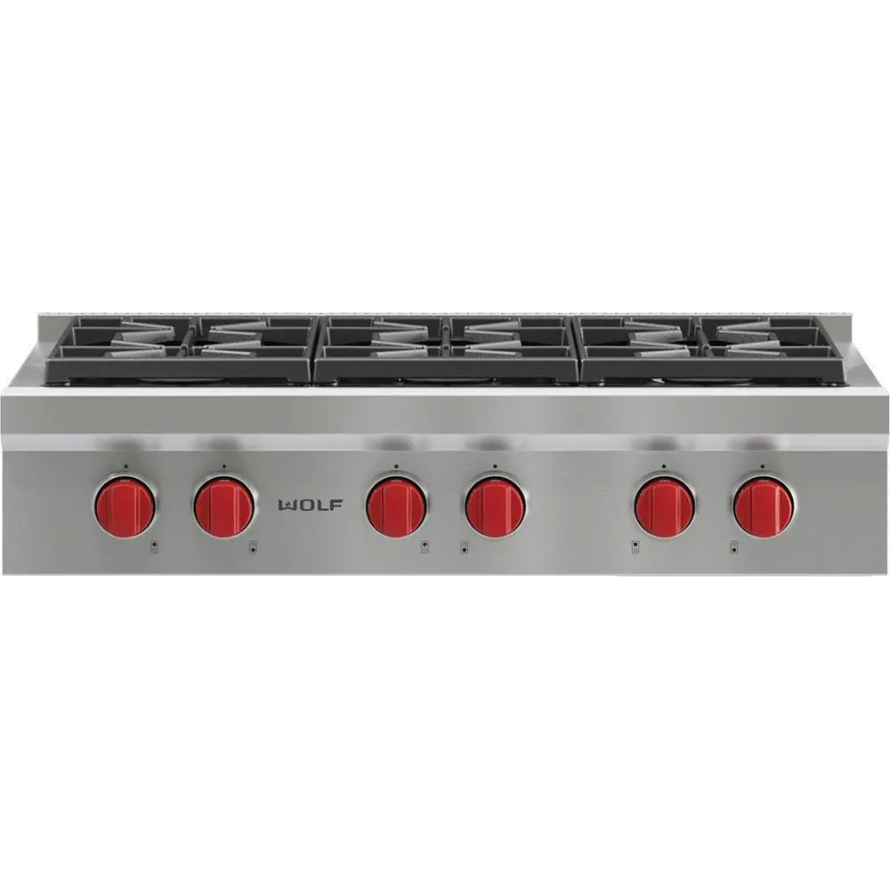 SRT366 Wolf 36 Inch Sealed Burner Gas Rangetop with Six Burners - Stainless Steel-1