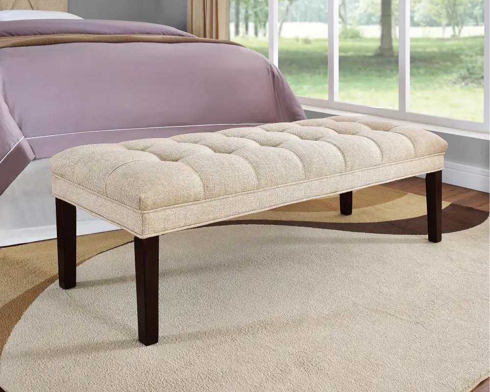 Tan Tufted Bed Bench-1