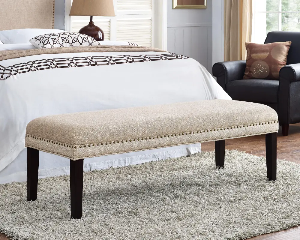 Tan Upholstered Bed Bench-1