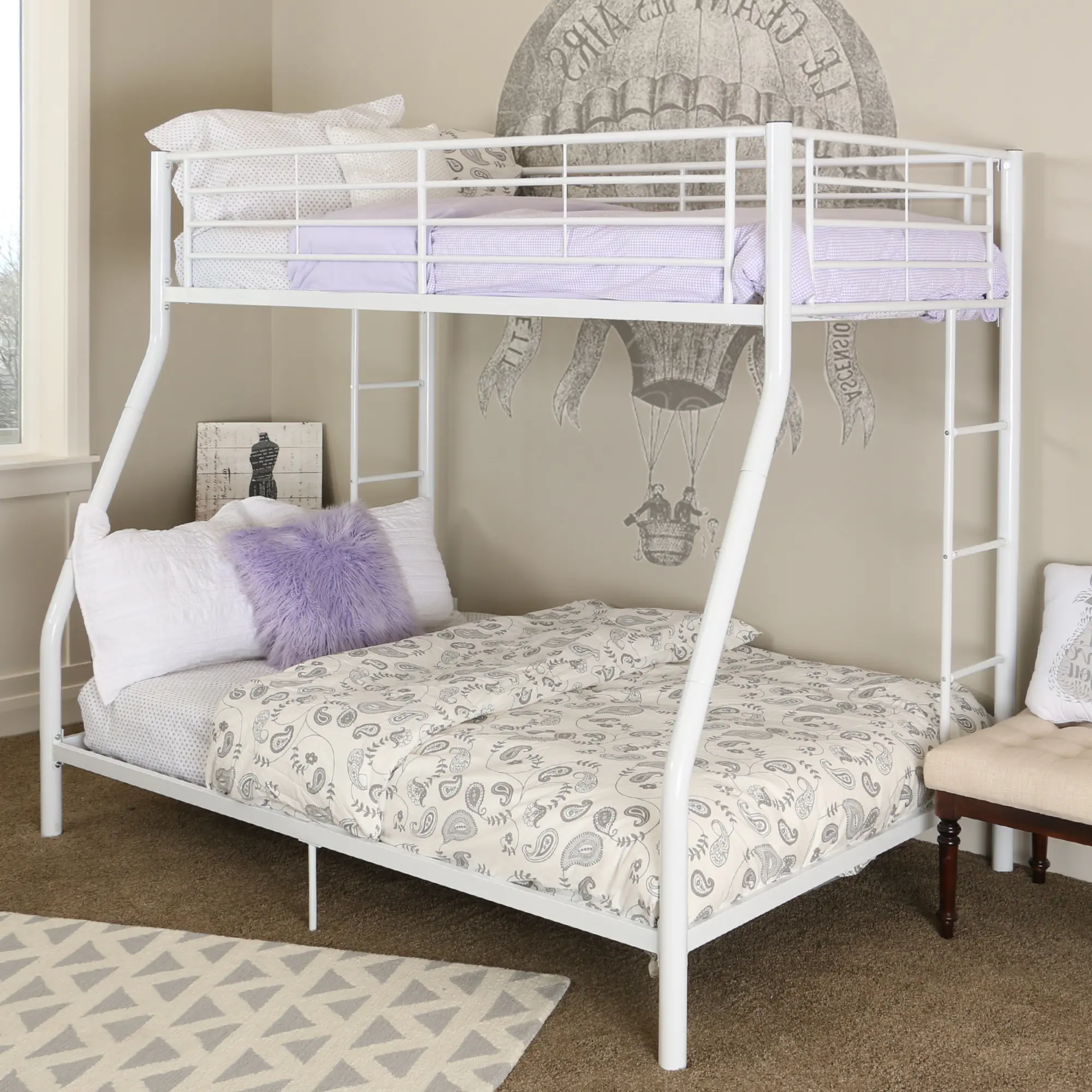 White Metal Twin-over-Full Bunk Bed - Walker Edison
