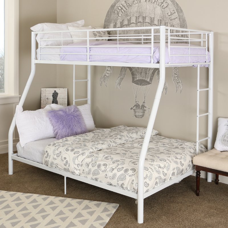 White Metal Twin Over Full Bunk Bed, Metal Twin Over Full Bunk Bed With Trundle And Storage