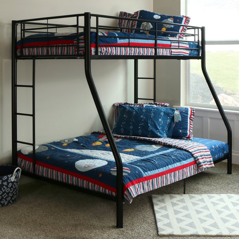 Black Metal Twin Over Full Bunk Bed, Bunk Beds Twin Over Full With Mattress
