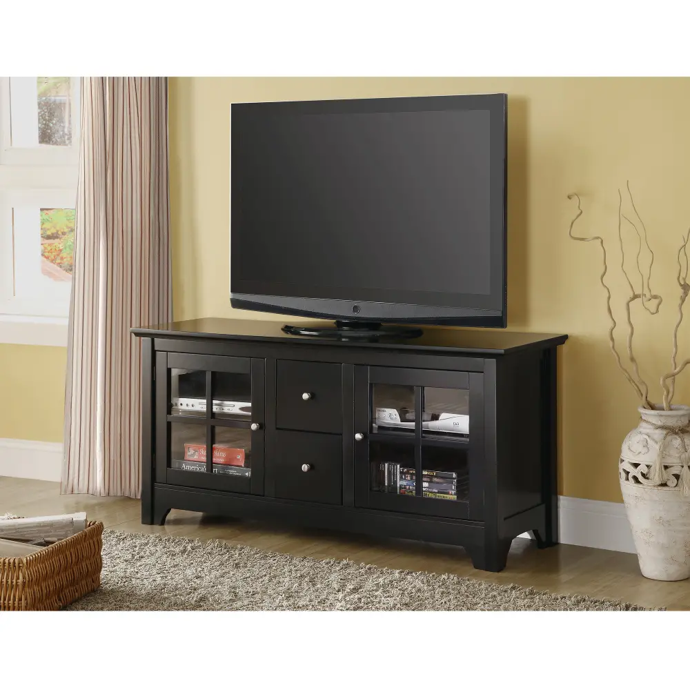 W52C2DWBL Black Wood TV Stand (52 Inch)-1