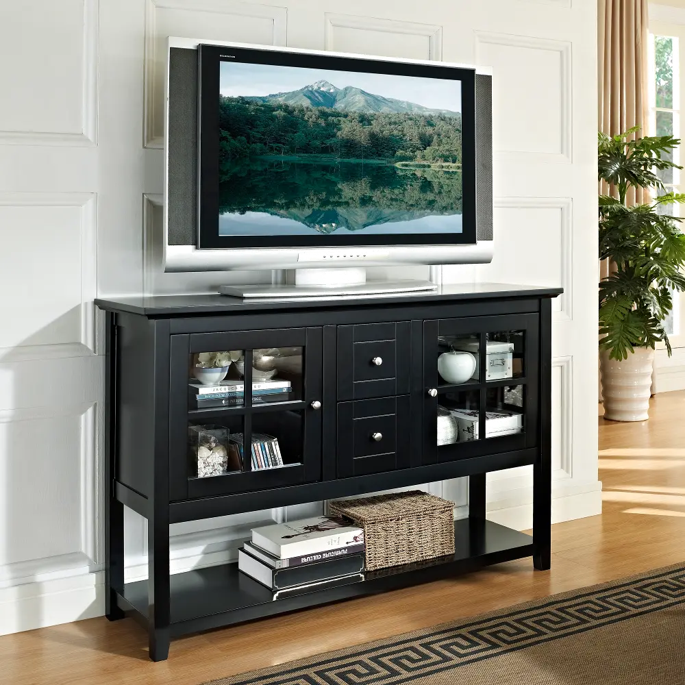 W52C4CTBL Black Wood Table TV Stand - Walker Edison-1