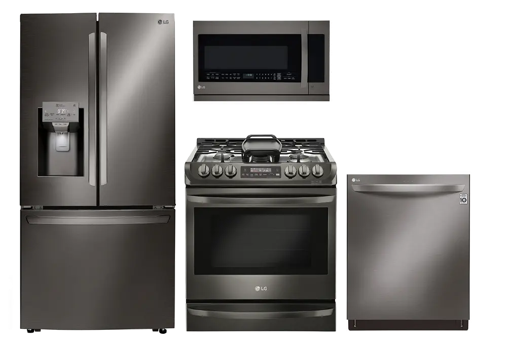 KIT LG 4 Piece Gas Kitchen Appliance Package with Counter Depth Refrigerator - Black Stainless Steel-1