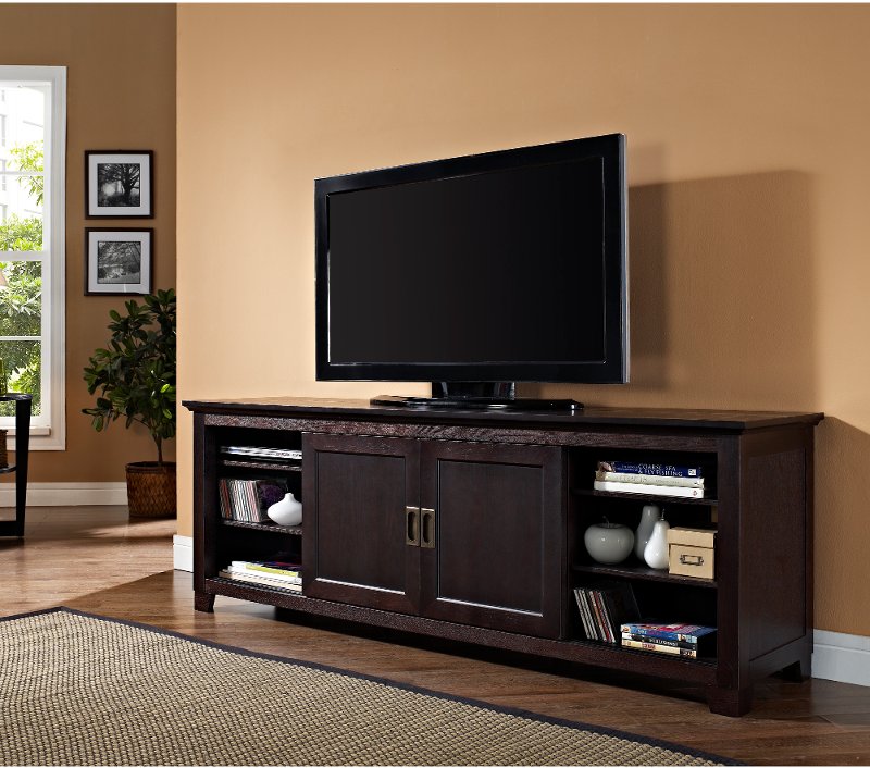 Espresso Tv Stand With Sliding Door 70, Flat Screen Tv Cabinet With Sliding Doors
