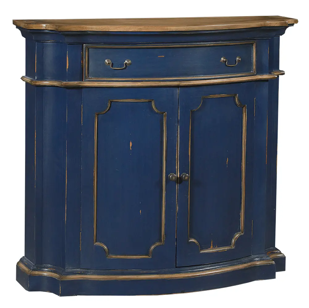 Navy Blue and Antique Oak Bow Front Side Board Cabinet-1