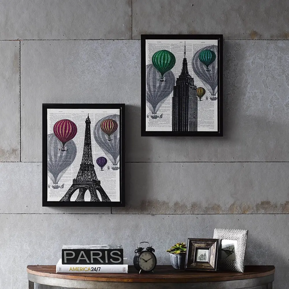 Balloons Around The World Framed Canvas - Set of 2-1