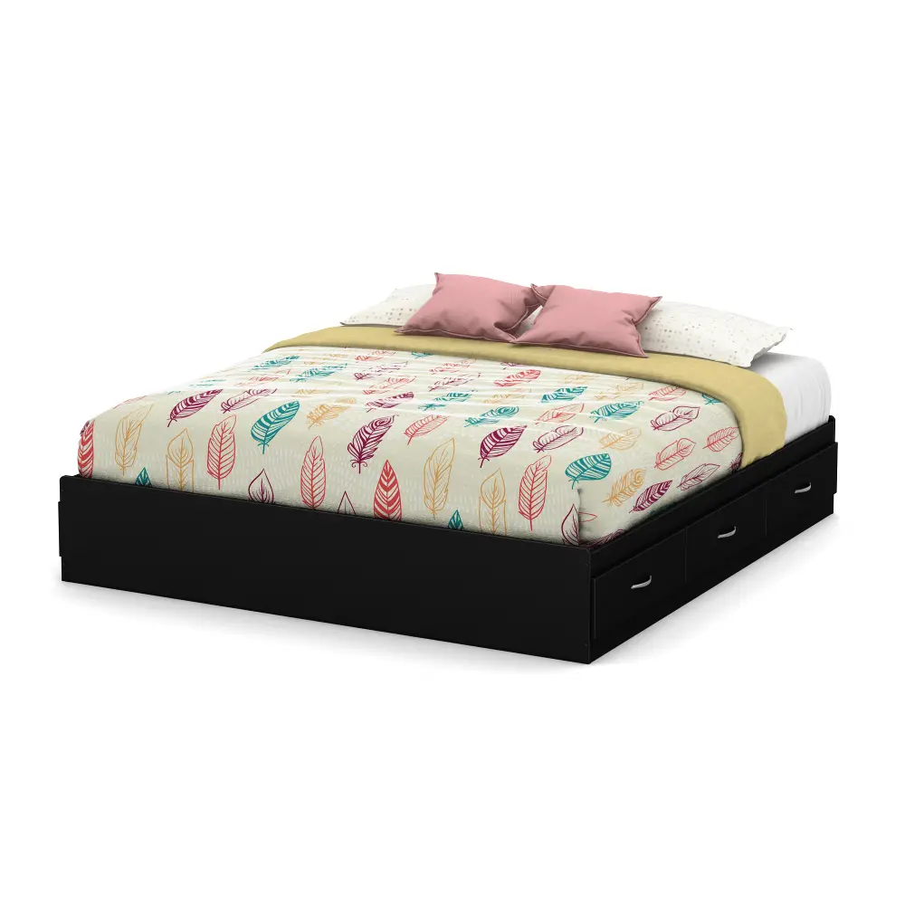 3107249 Black King Platform Bed with Drawers - Step One -1
