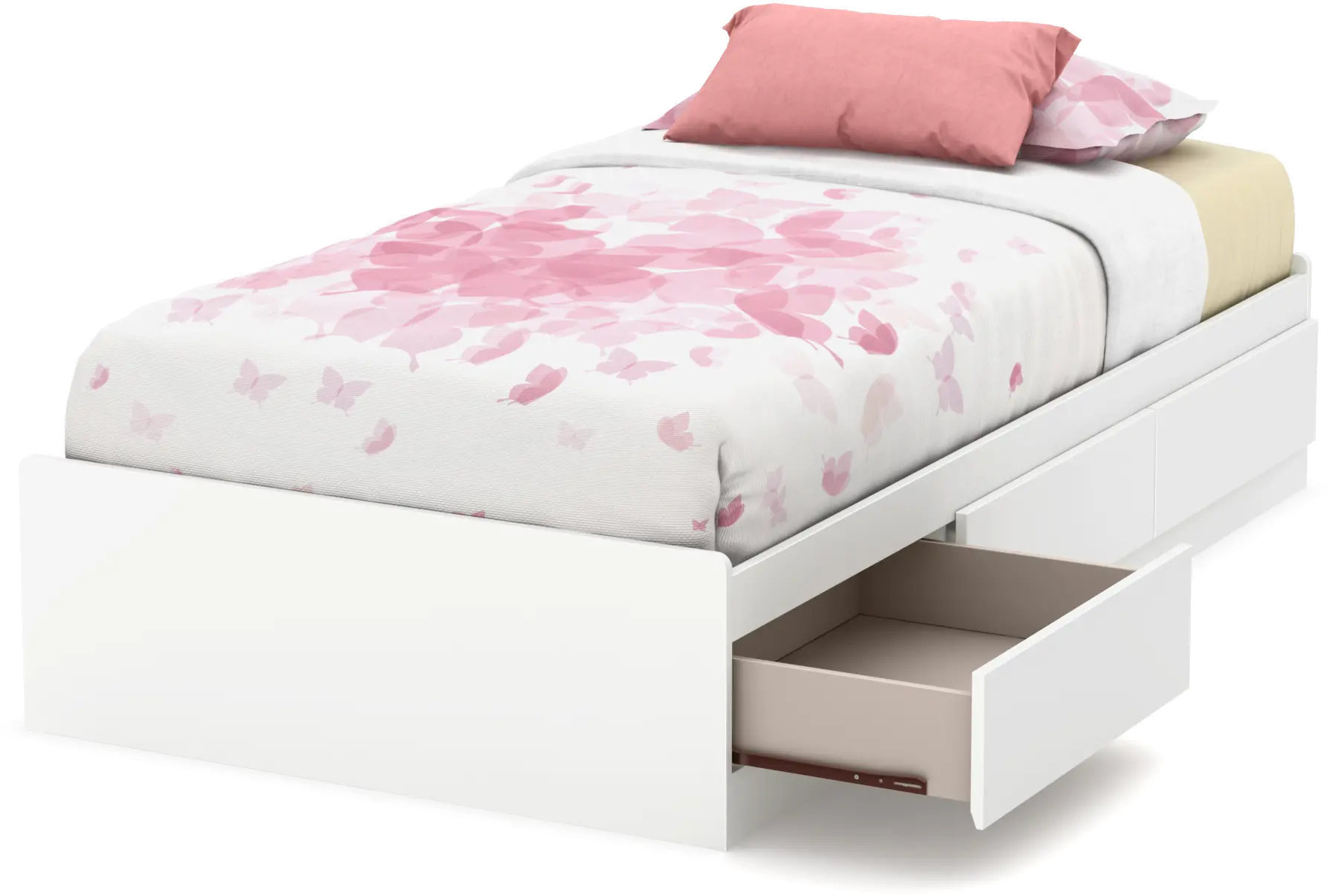 White Twin Mates Bed with 3 Drawers (39 Inch) - South Shore