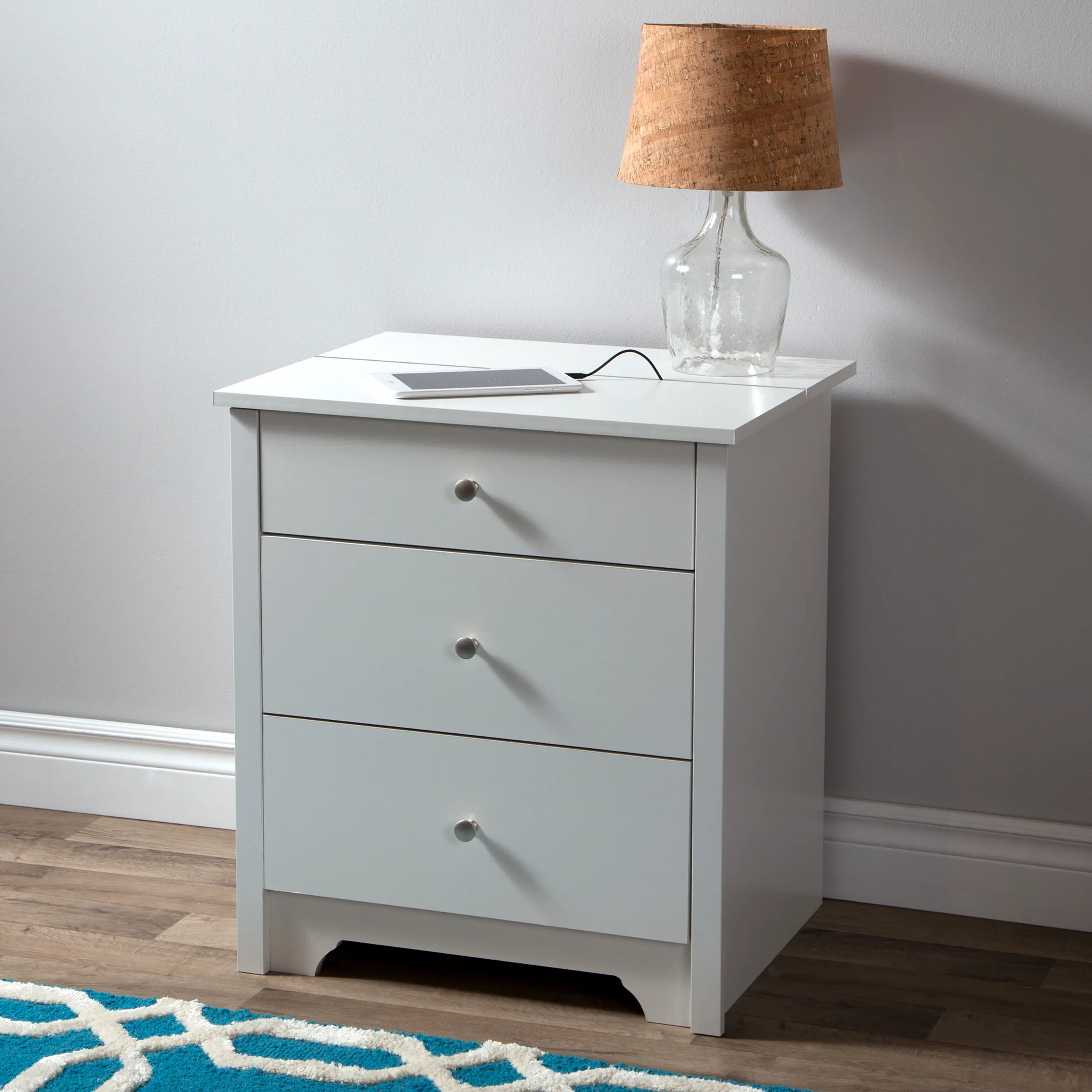 Vito White Nightstand with Charging Station and Drawers - South Shore
