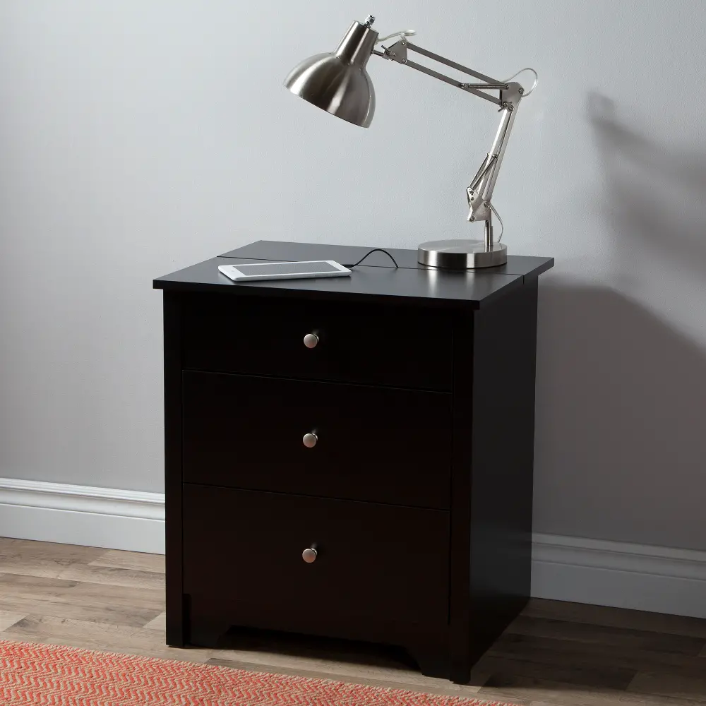 3170060 Vito Black Nightstand with Charging Station with Drawers - South Shore-1
