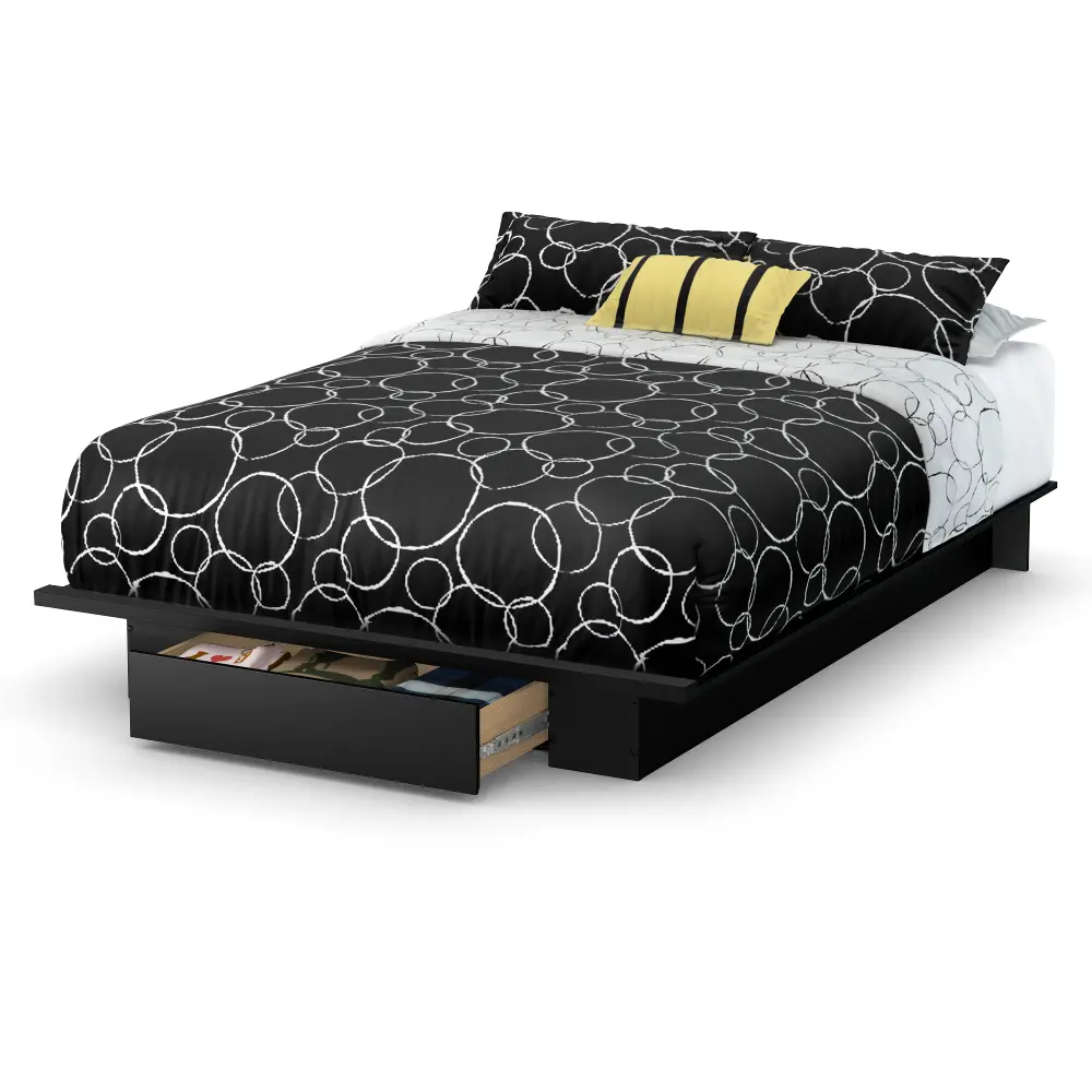 3307A1 Black Full/Queen Platform Bed with Drawer (54/60 Inch) - Primo-1